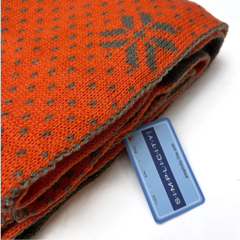Simplicity Knit Winter Scarf Long Wide Wrap Gray Orange